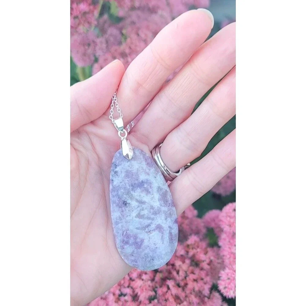 Large Lepidolite Necklace Gemstone Pendant - Picture 4 of 8